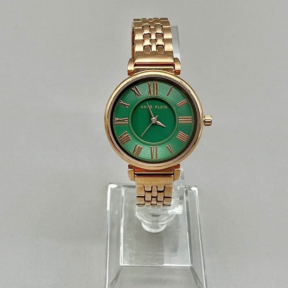 Anne Klein Watch Womens Rose Gold Tone Green Dial Roman Numeral 30mm NEW BATTERY